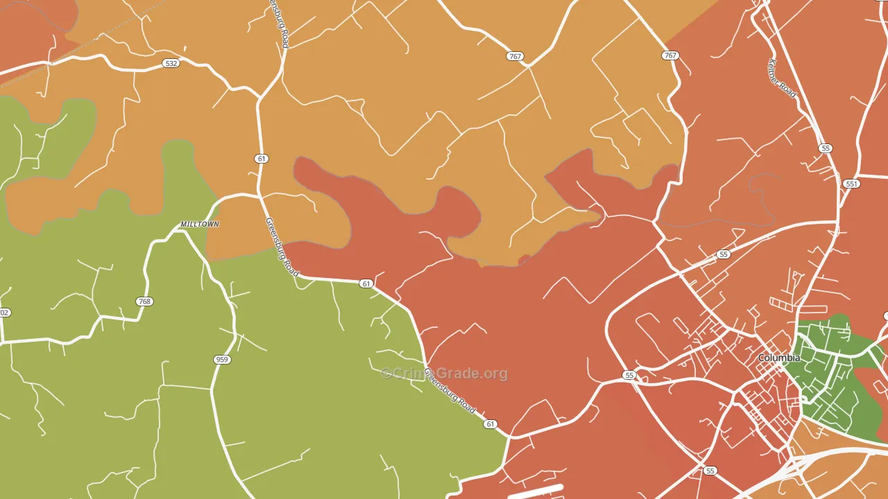 Cane Valley, KY Map of Burglary Rates