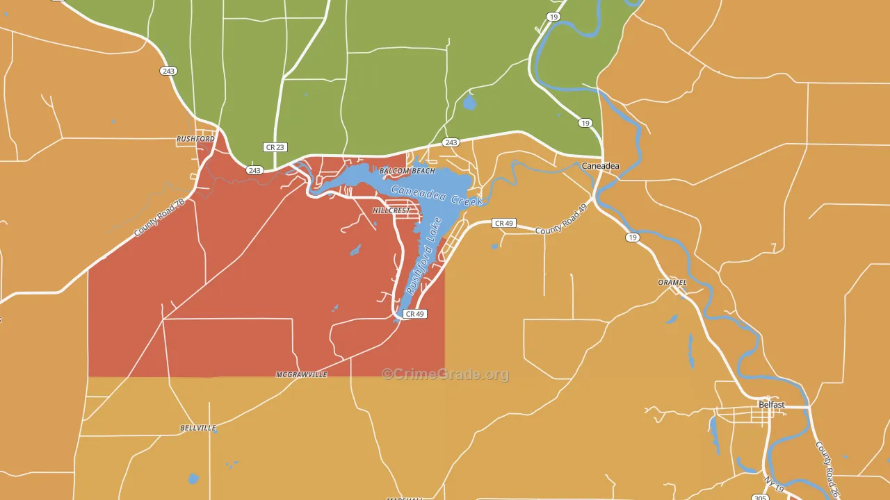 Caneadea, NY Map of Burglary Rates
