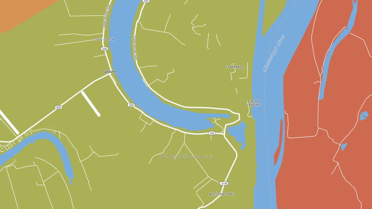 Canebrake, LA Map of Burglary Rates
