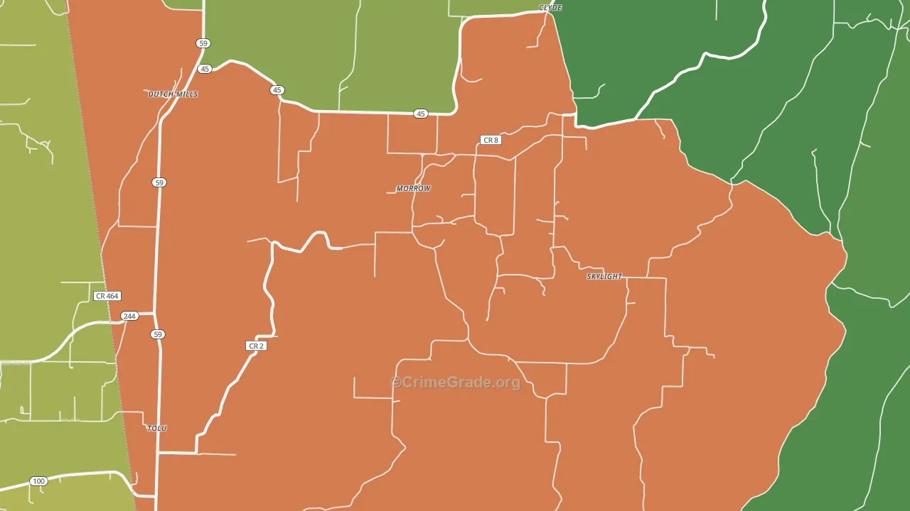 Canehill, AR Map of Burglary Rates