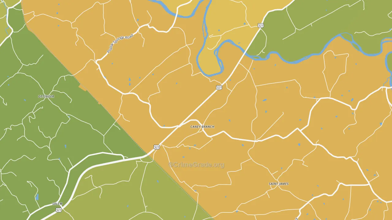 Caney Branch, TN Map of Burglary Rates