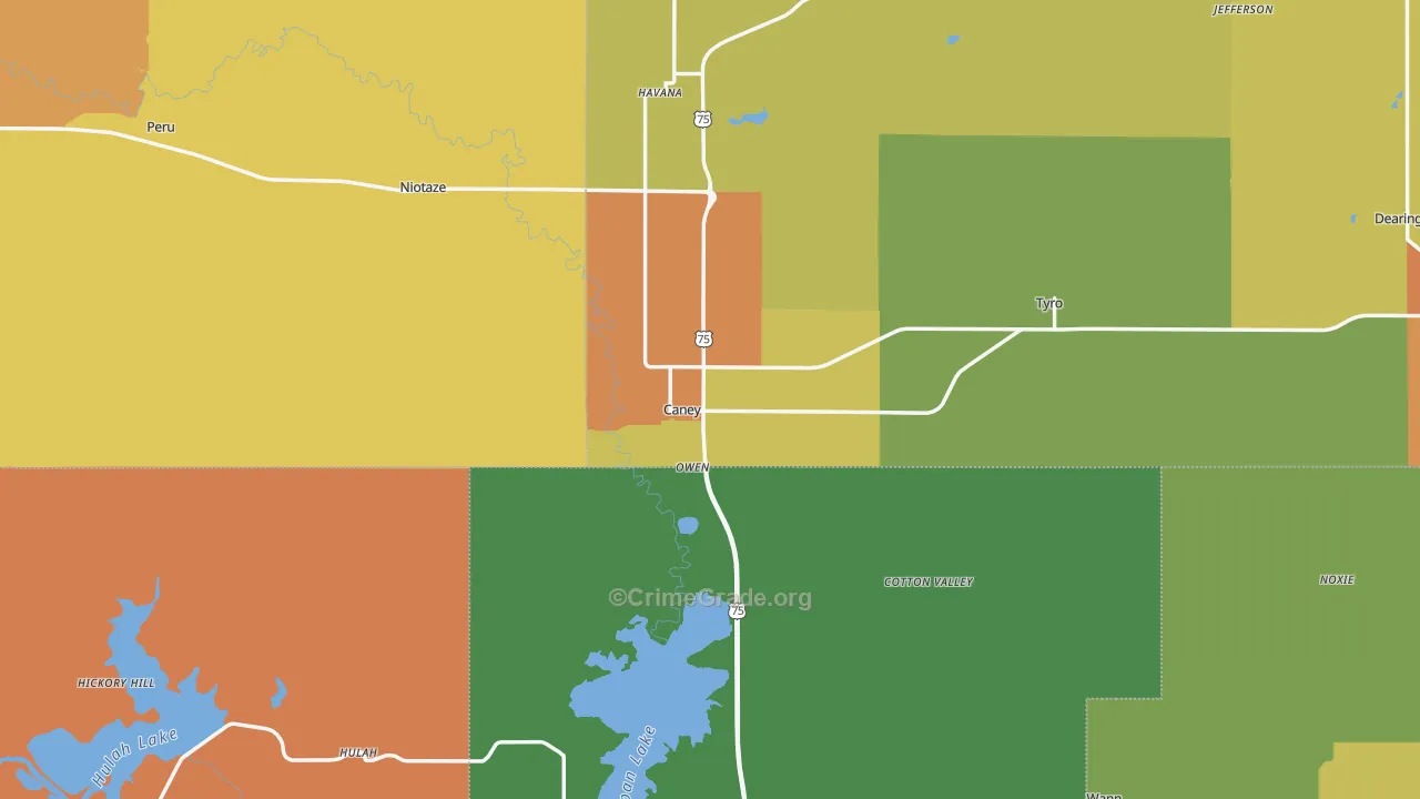 Caney, KS Map of Burglary Rates