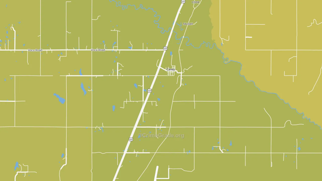 Caney, OK Map of Burglary Rates