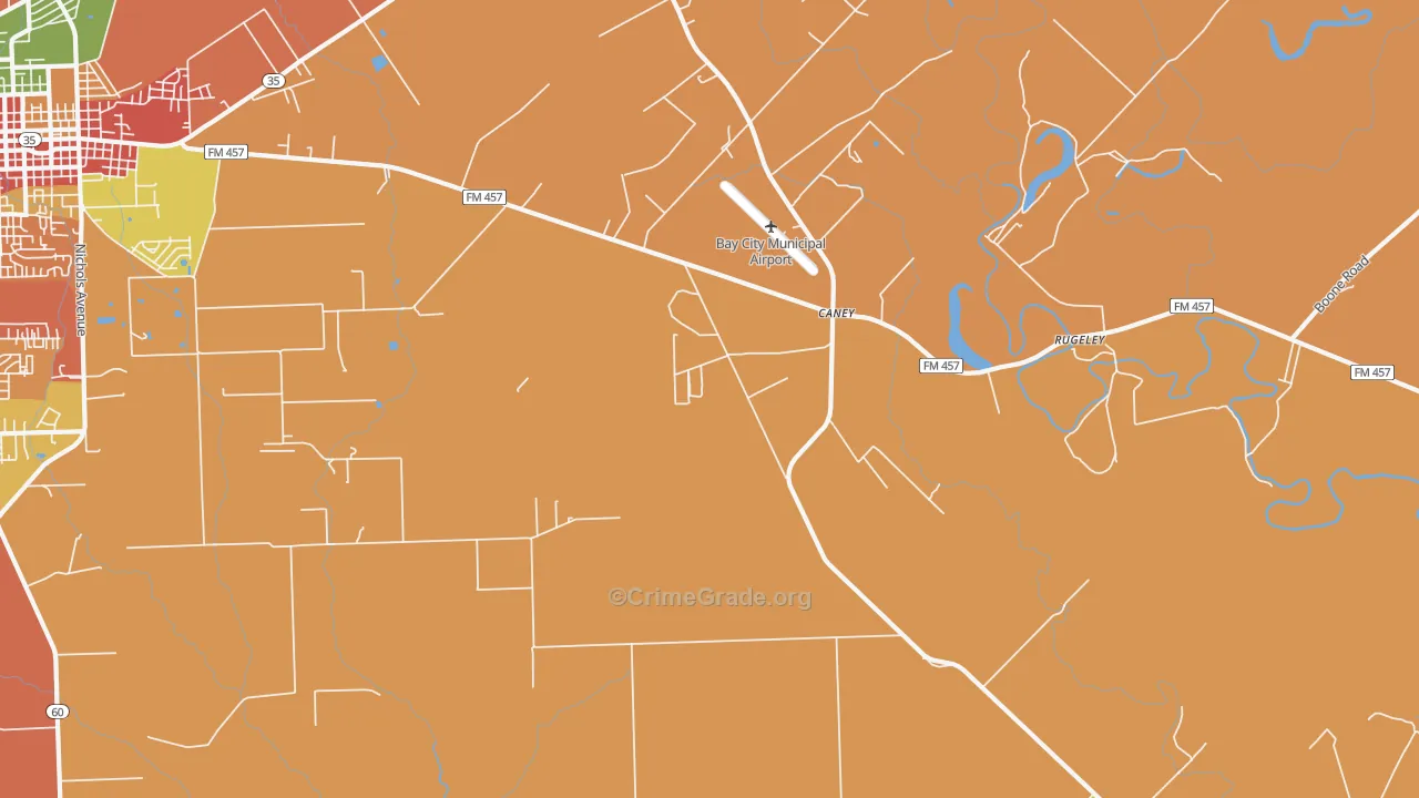 Caney, TX Map of Burglary Rates