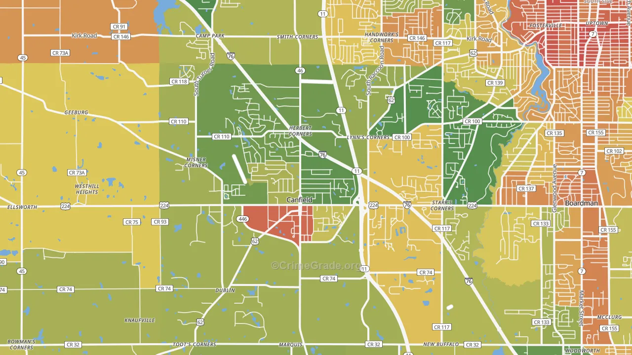 Canfield, OH Map of Burglary Rates