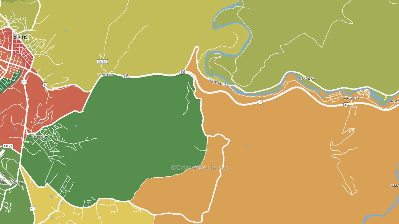 Canfield, WV Map of Burglary Rates