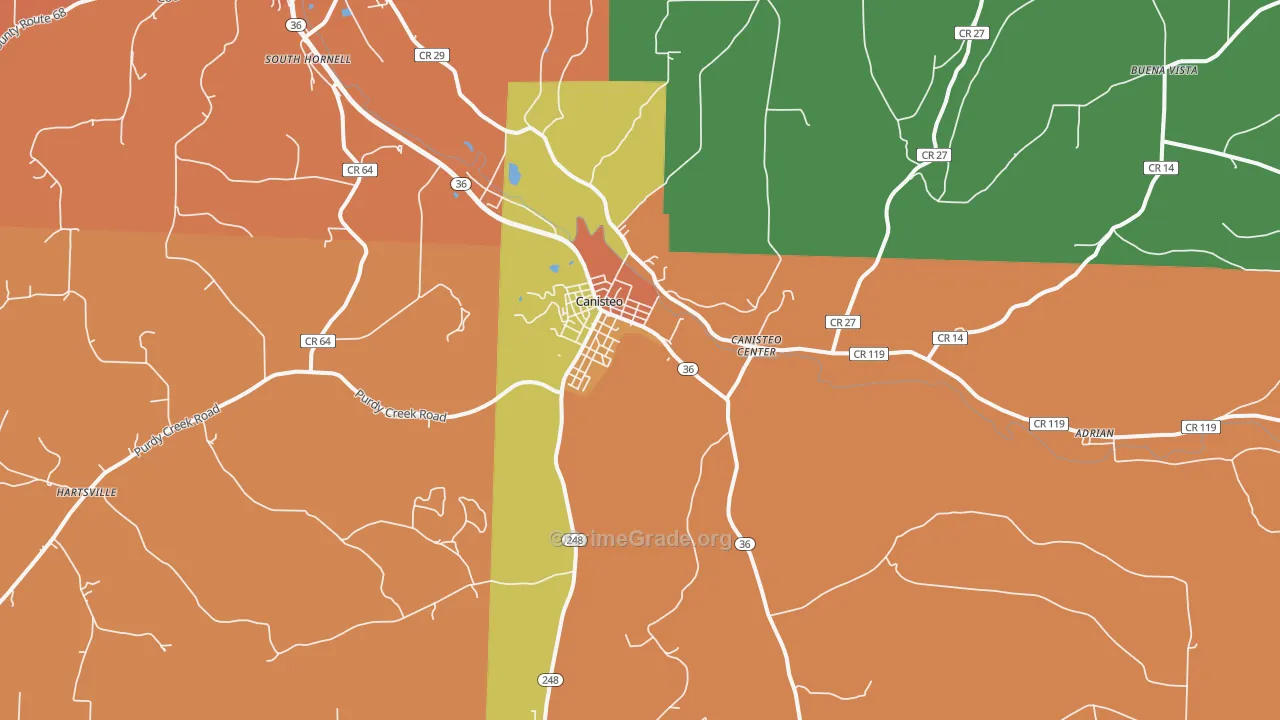 Canisteo, NY Map of Burglary Rates