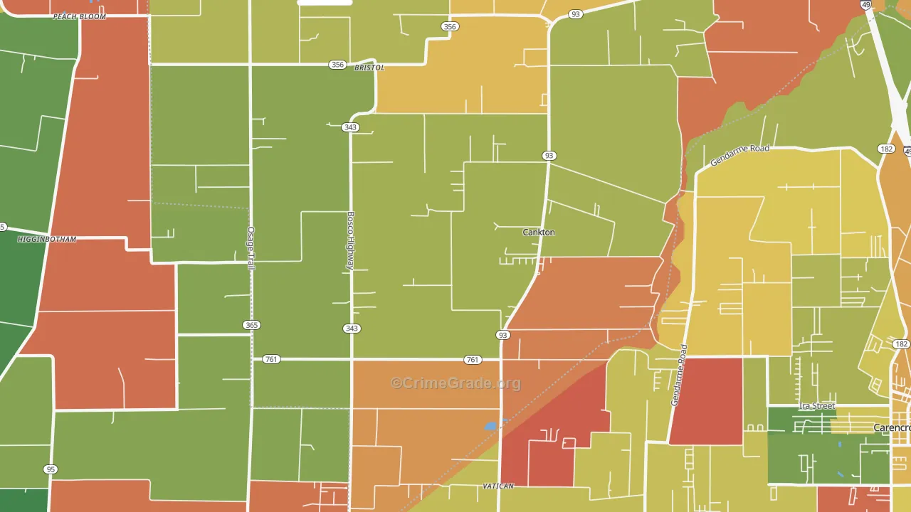 Cankton, LA Map of Burglary Rates