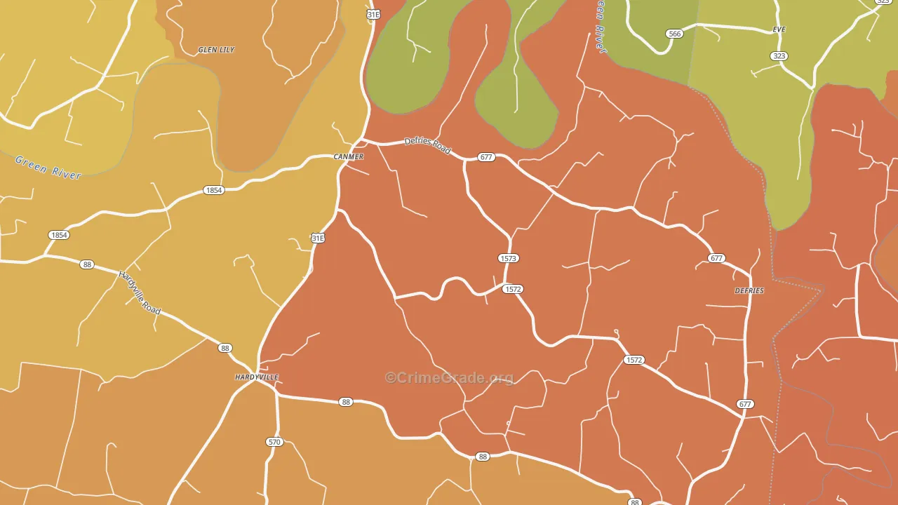 Canmer, KY Map of Burglary Rates