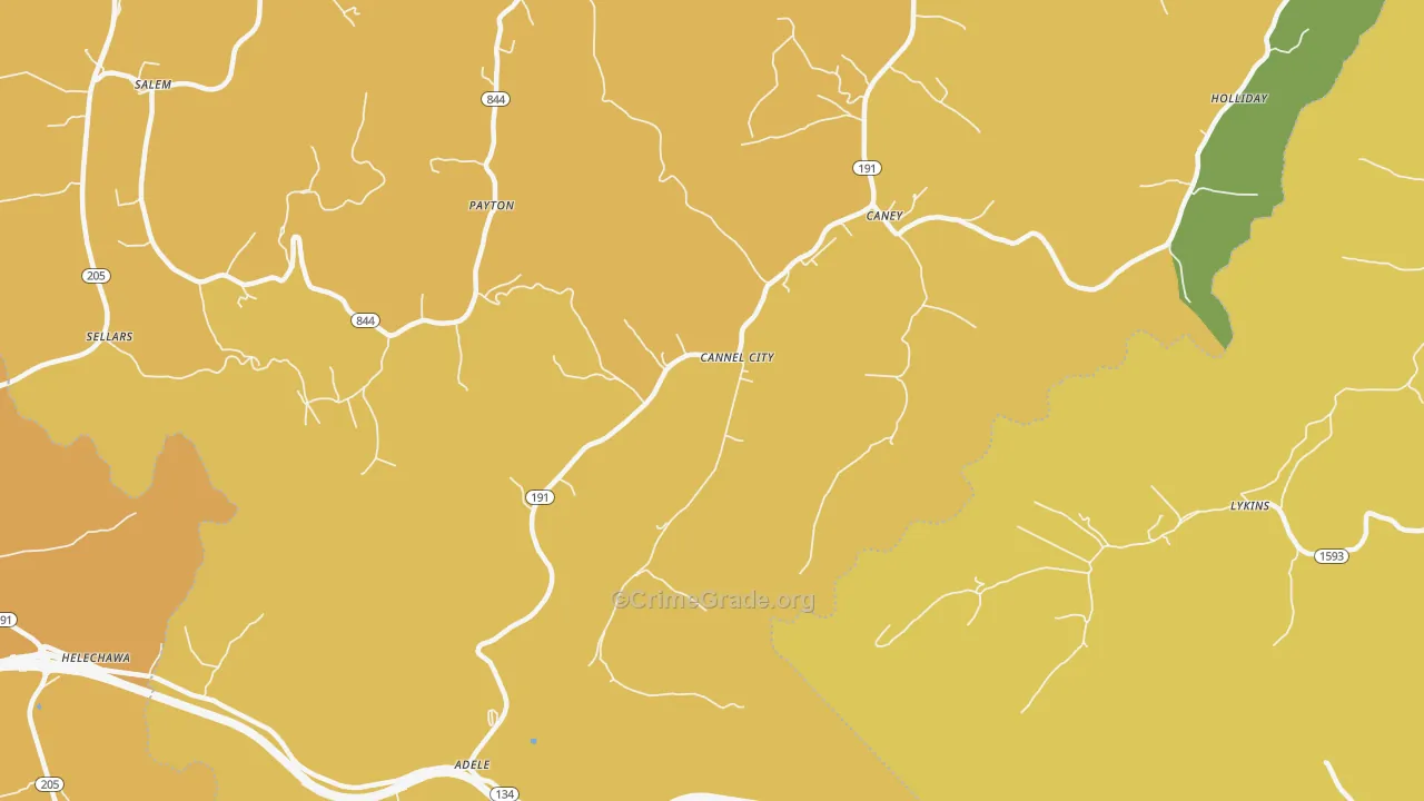 Cannel City, KY Map of Burglary Rates