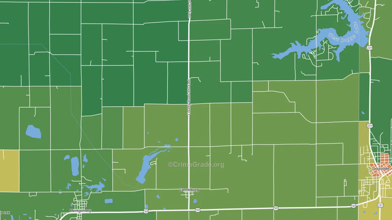 Cannelburg, IN Map of Burglary Rates