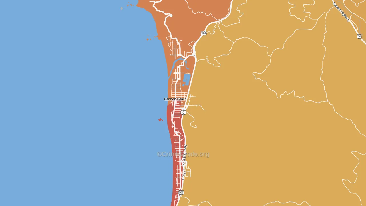 Cannon Beach, OR Map of Burglary Rates