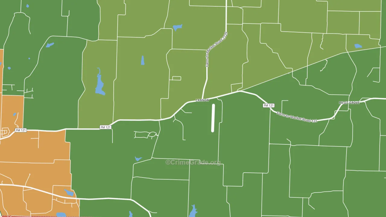 Cannon, TX Map of Burglary Rates