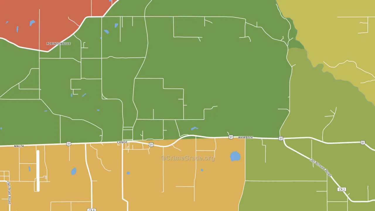 Canoe, AL Map of Burglary Rates