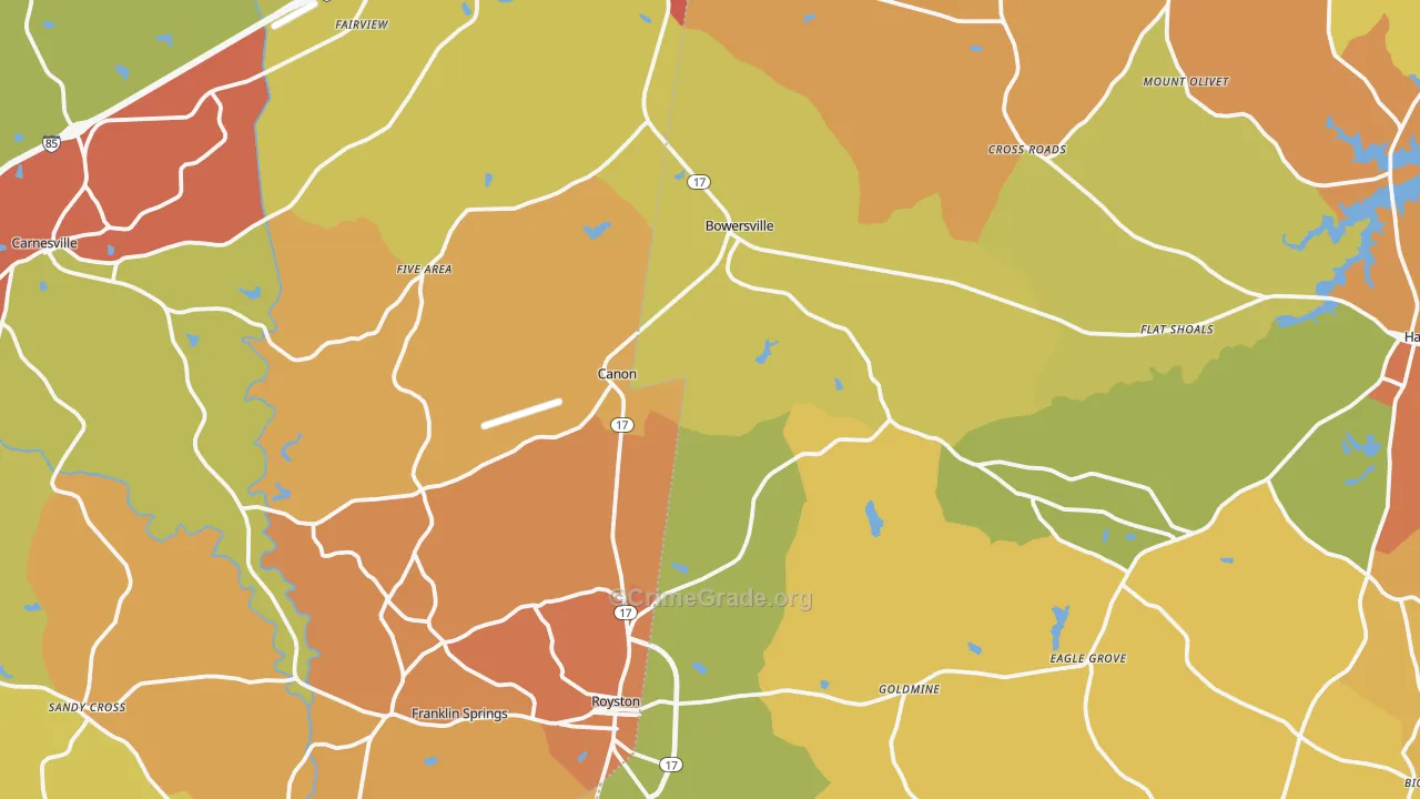 Canon, GA Map of Burglary Rates