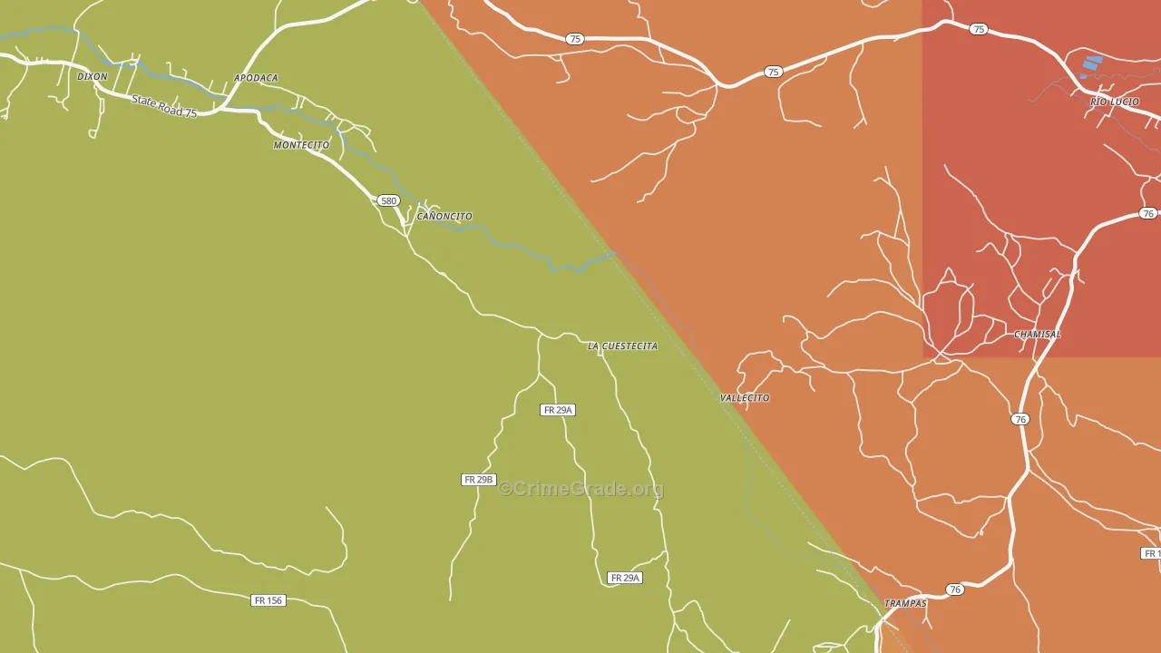 Canoncito, NM Map of Burglary Rates