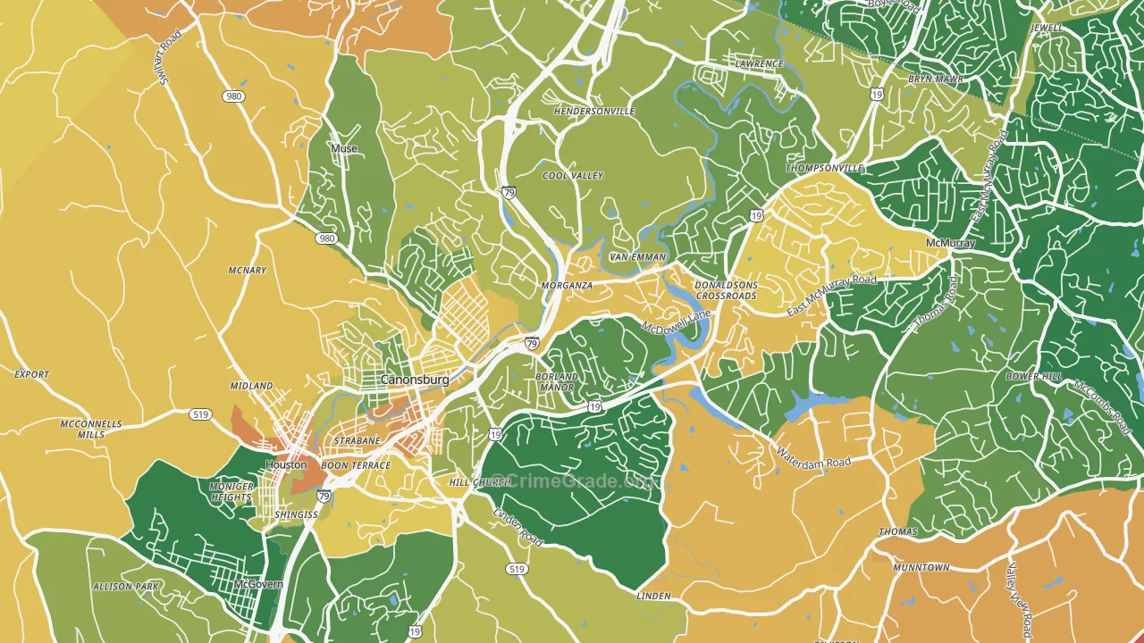 Canonsburg, PA Map of Burglary Rates