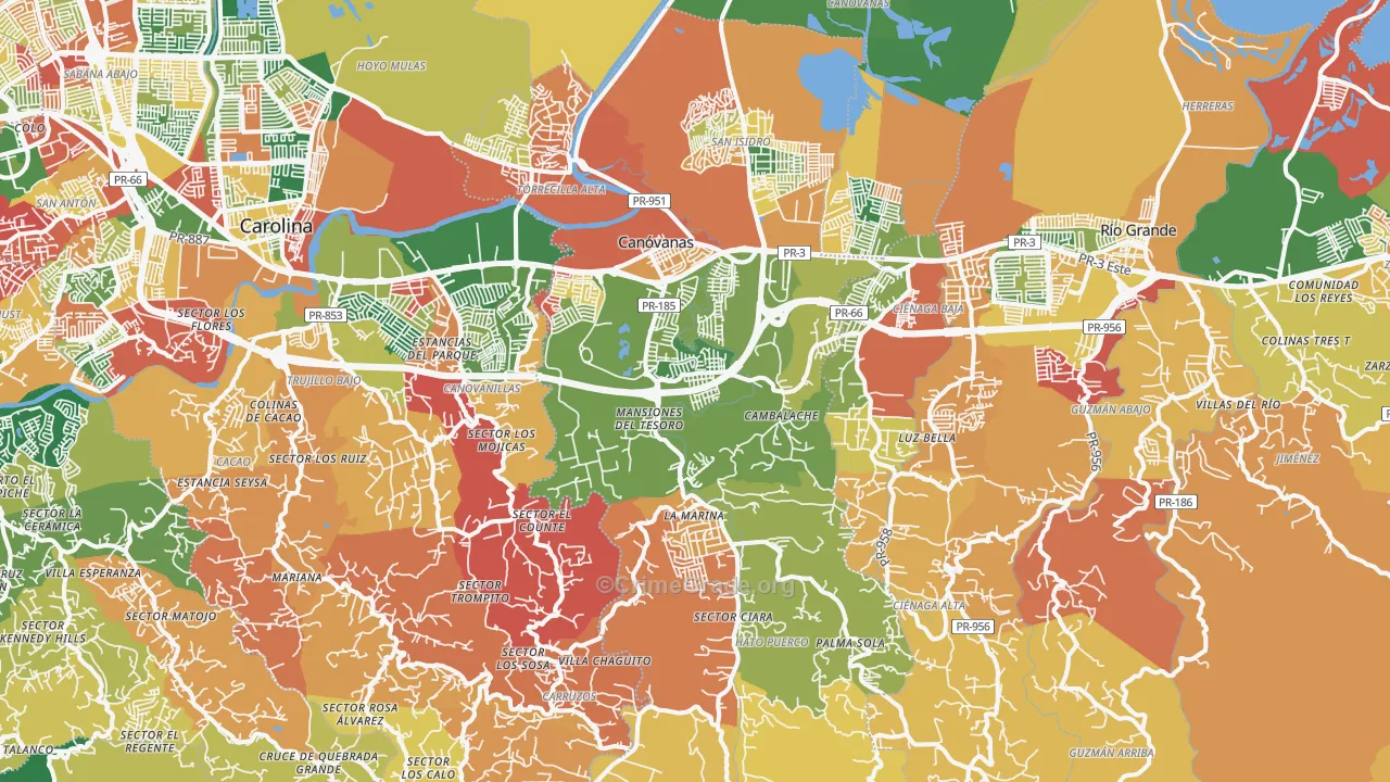 Canovanas Municipio, PR Map of Burglary Rates