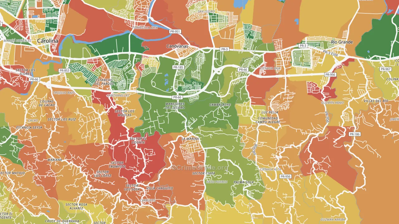 Canovanas, PR Map of Burglary Rates