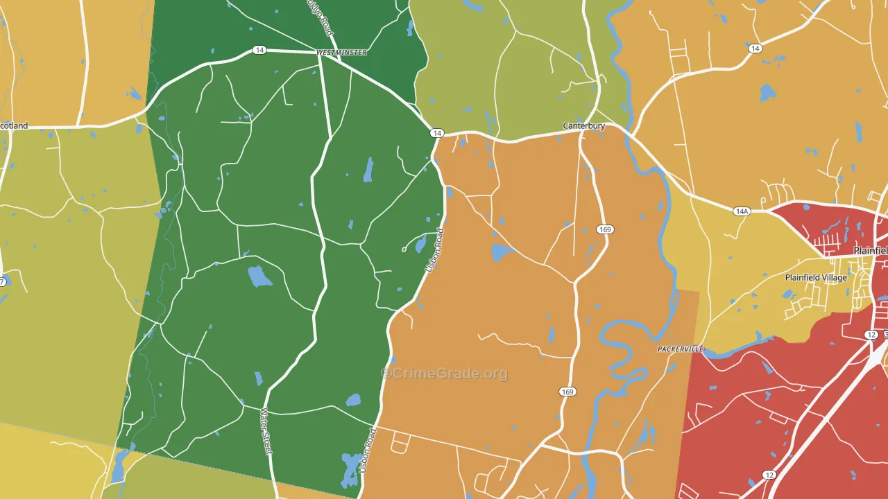 Canterbury, CT Map of Burglary Rates