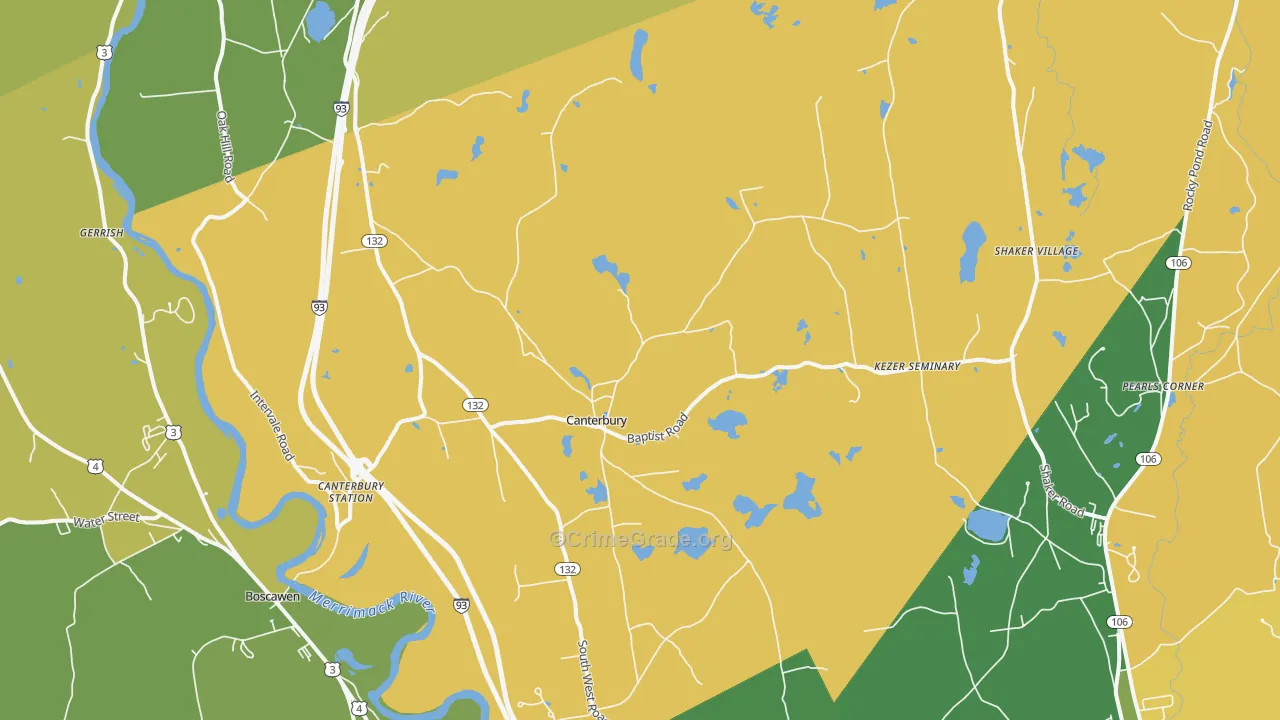 Canterbury, NH Map of Burglary Rates