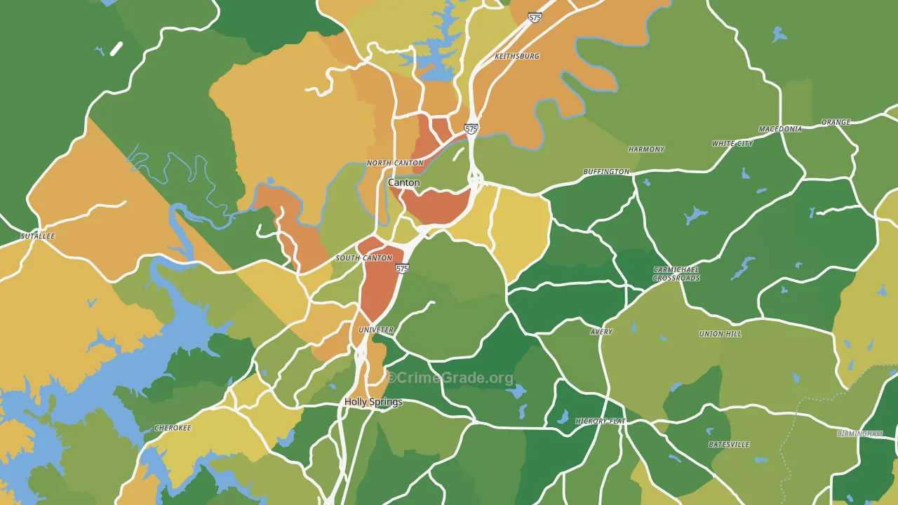 Canton, GA Map of Burglary Rates