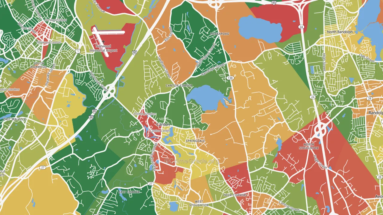 Canton, MA Map of Burglary Rates