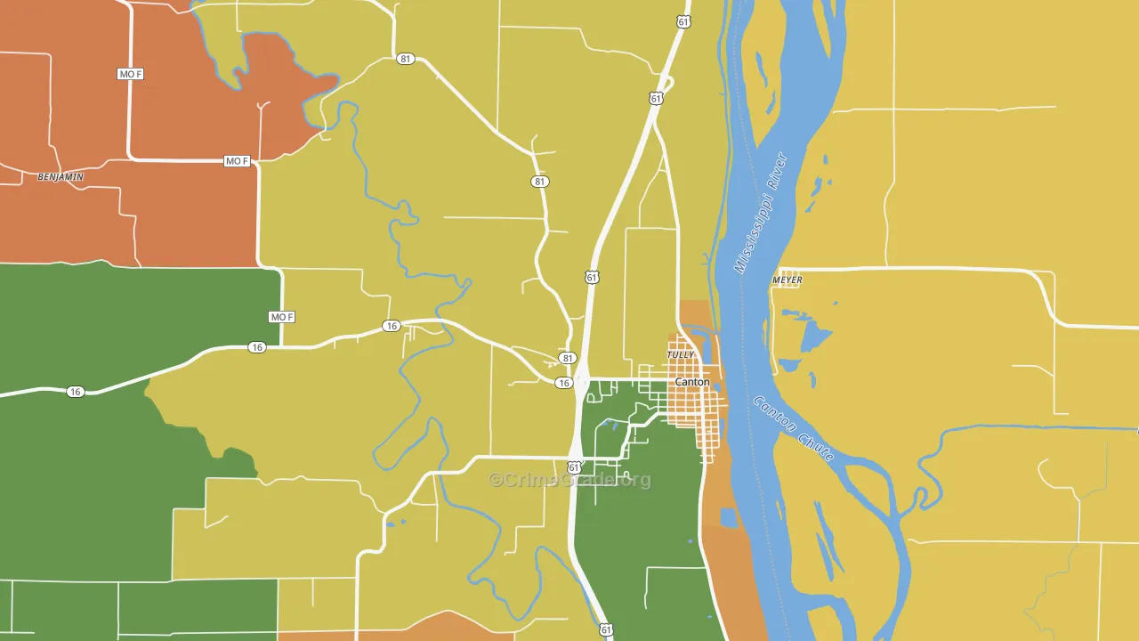 Canton, MO Map of Burglary Rates