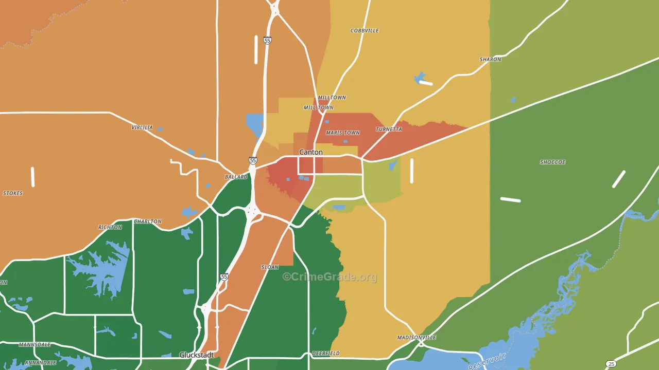 Canton, MS Map of Burglary Rates