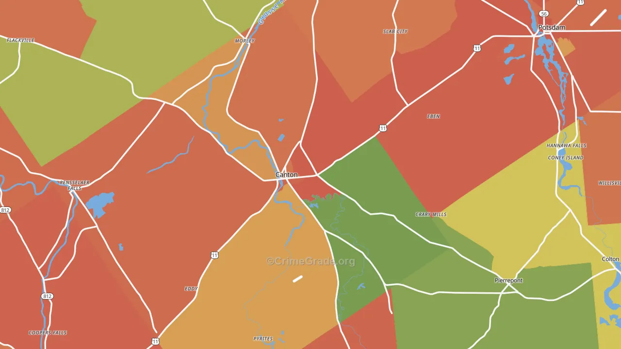 Canton, NY Map of Burglary Rates