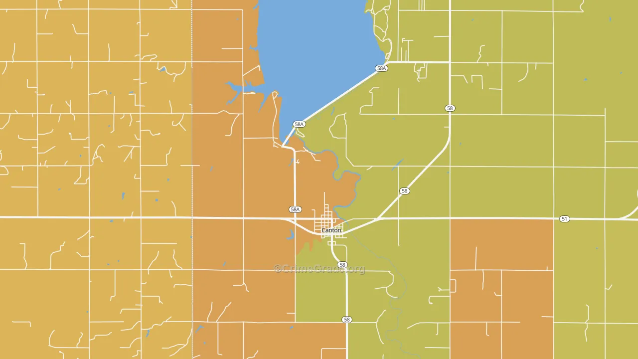Canton, OK Map of Burglary Rates