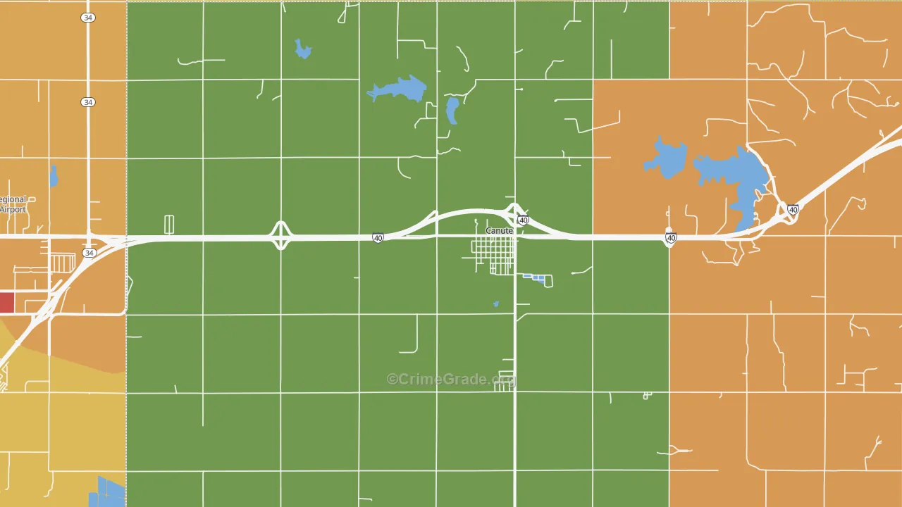 Canute, OK Map of Burglary Rates