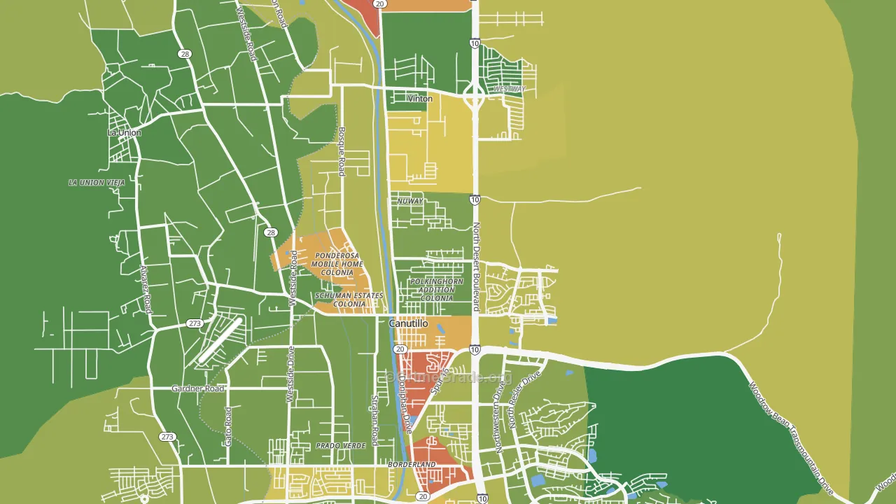 Canutillo, TX Map of Burglary Rates