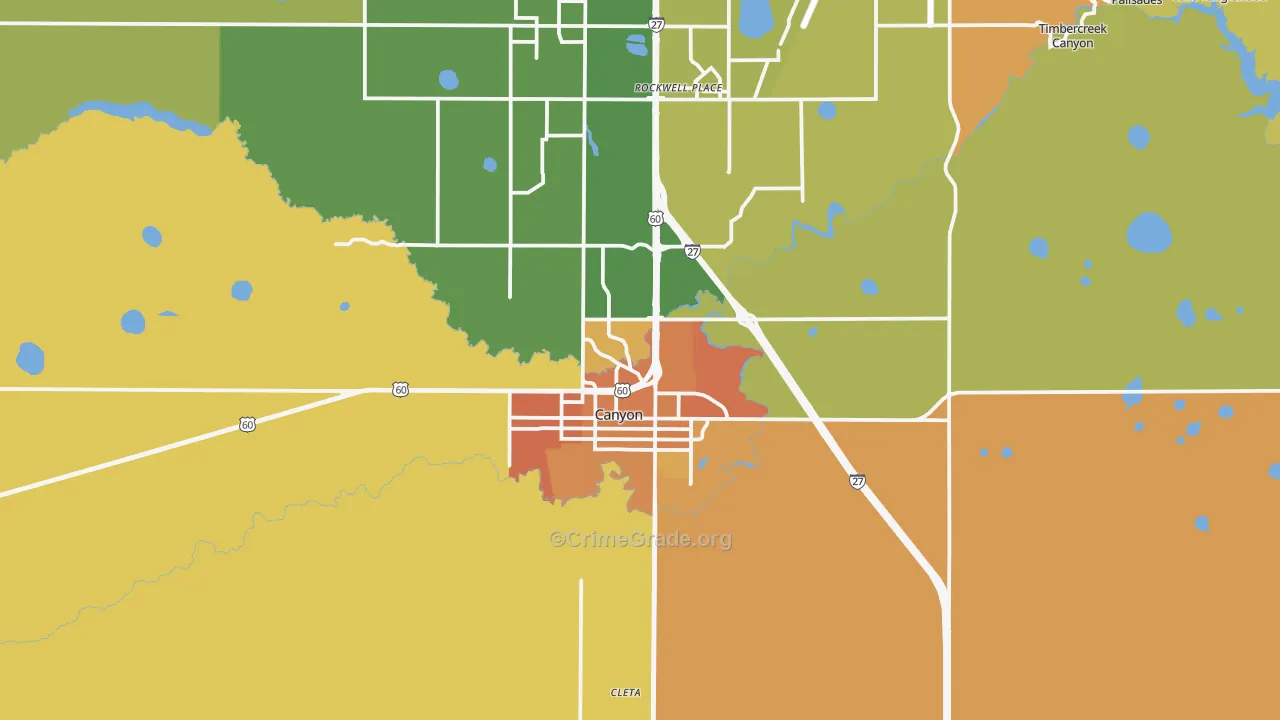 Canyon, TX Map of Burglary Rates
