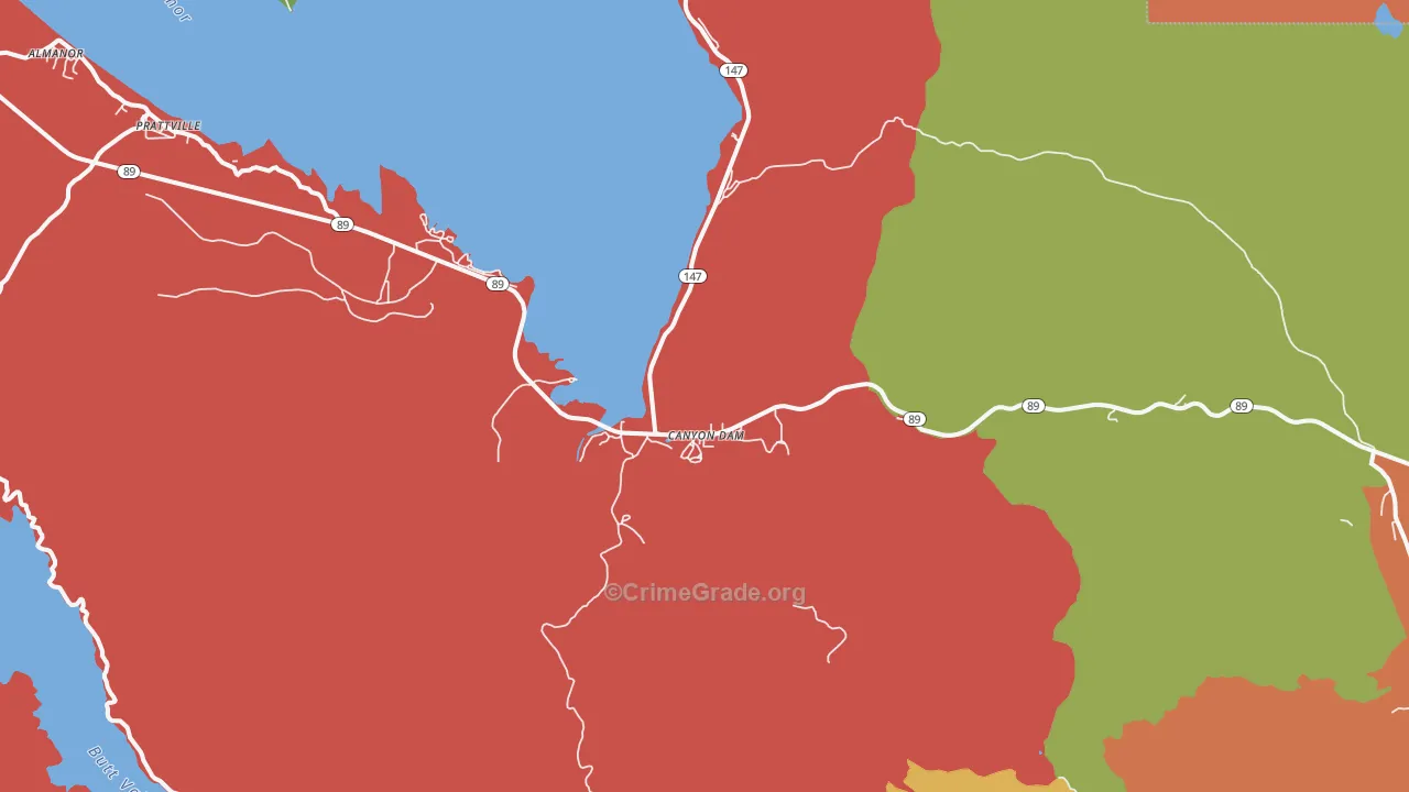 Canyondam, CA Map of Burglary Rates