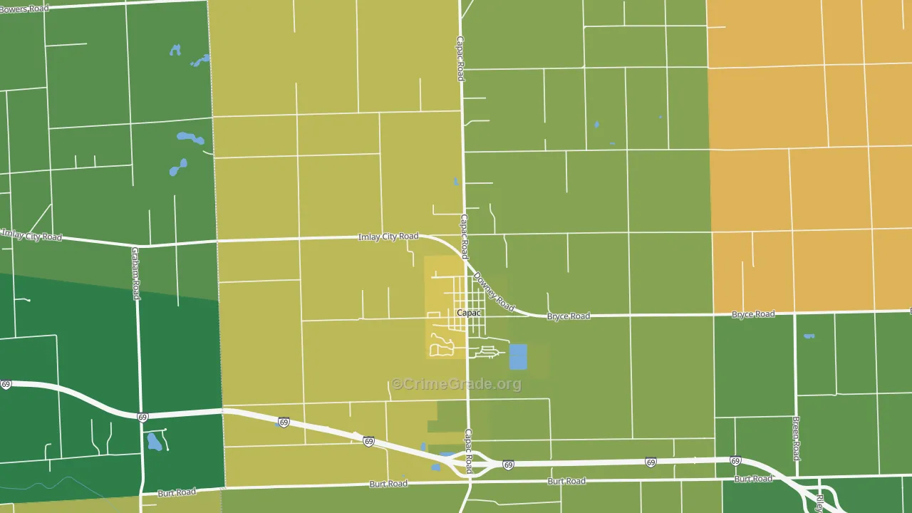 Capac, MI Map of Burglary Rates