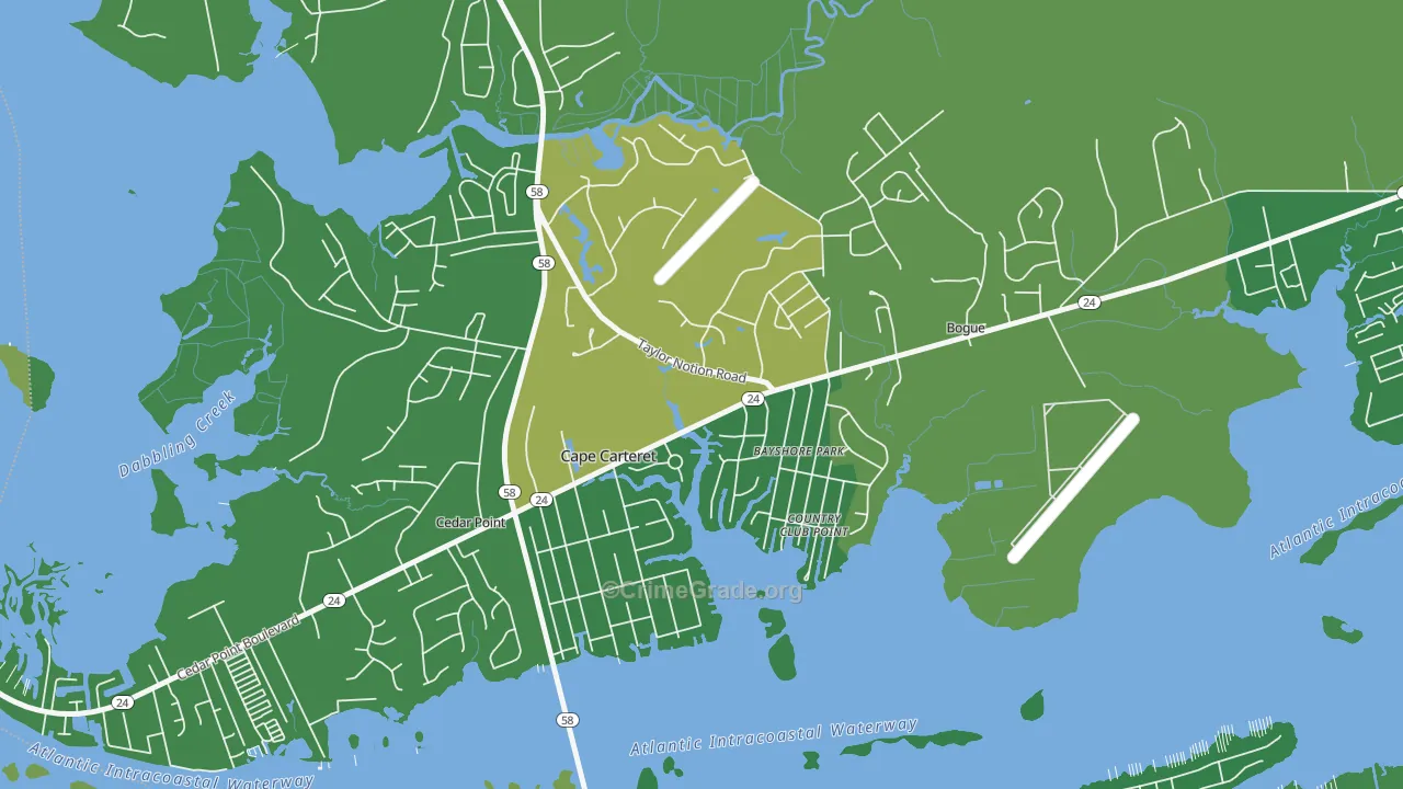 Cape Carteret, NC Map of Burglary Rates