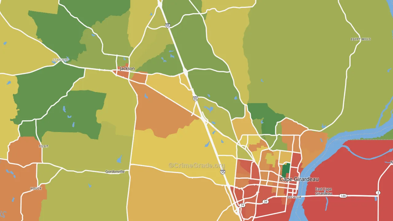 Cape Girardeau County, MO Map of Burglary Rates