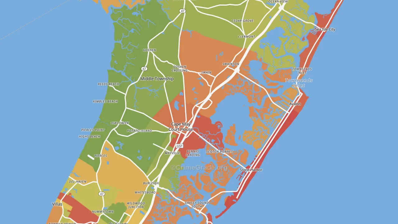Cape May County, NJ Map of Burglary Rates