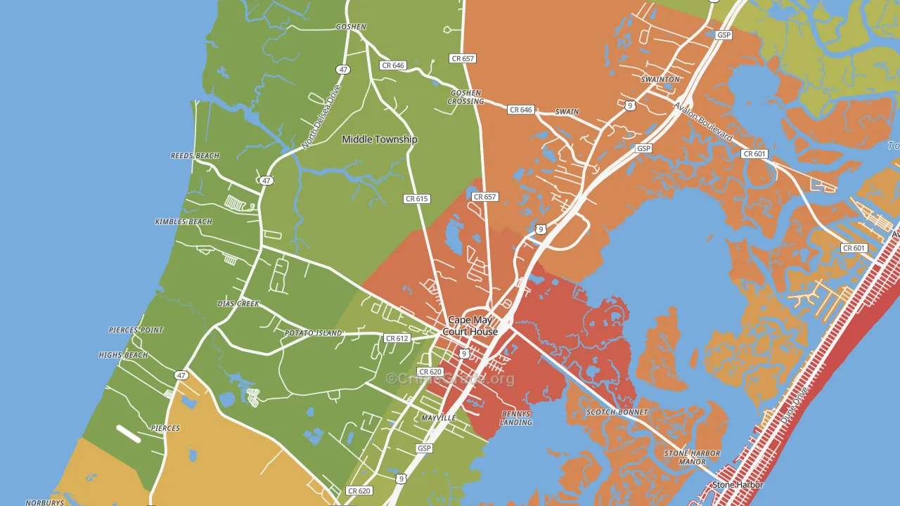 Cape May Court House, NJ Map of Burglary Rates