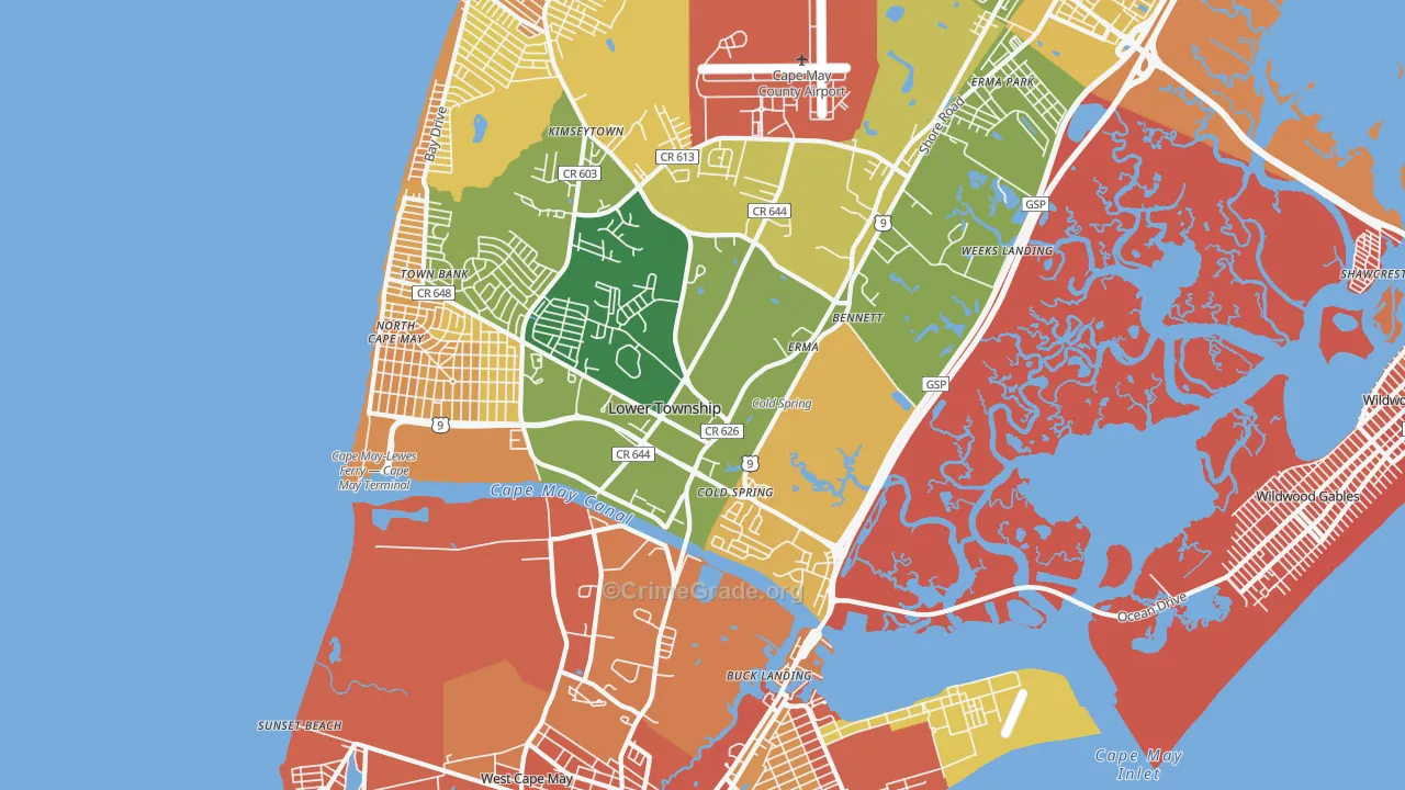Cape May, NJ Map of Burglary Rates