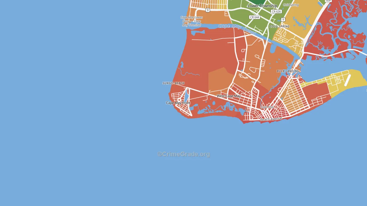 Cape May Point, NJ Map of Burglary Rates