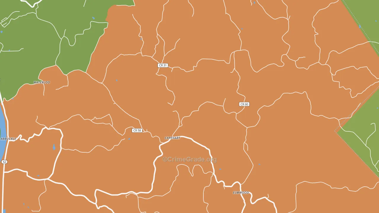 Capehart, WV Map of Burglary Rates
