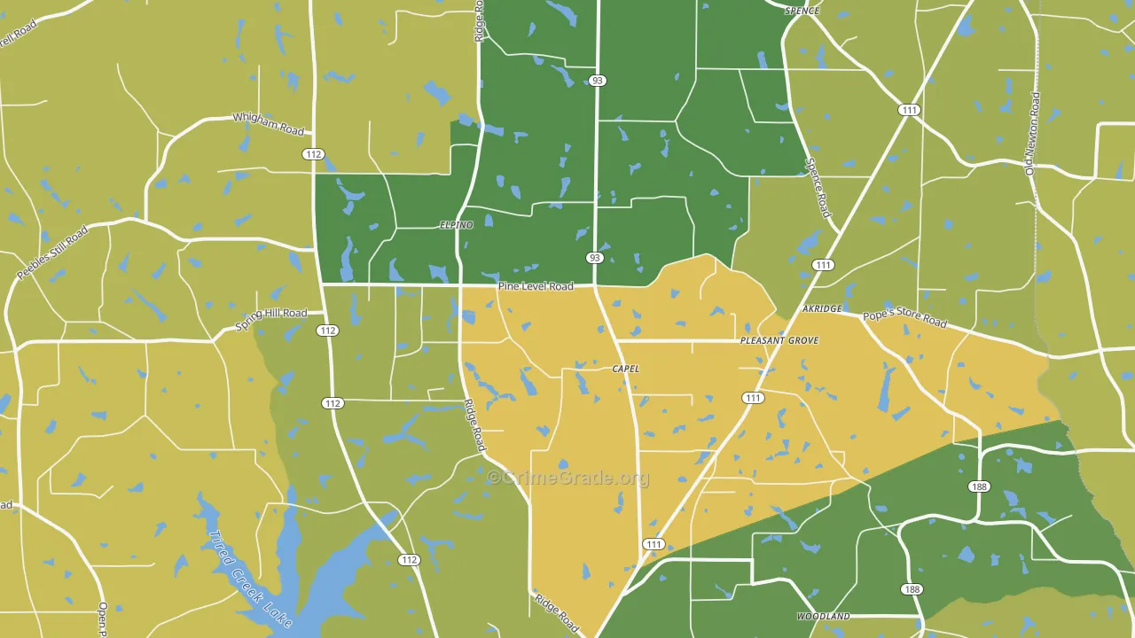 Capel, GA Map of Burglary Rates