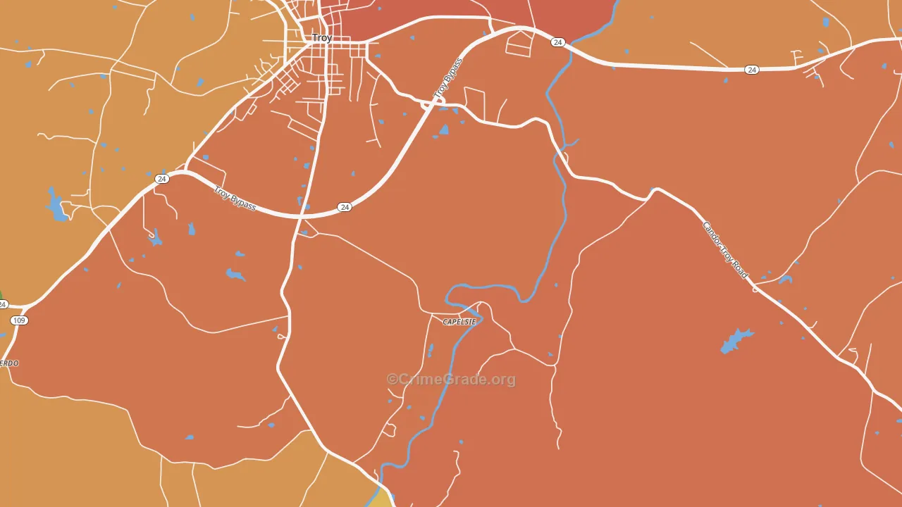 Capelsie, NC Map of Burglary Rates