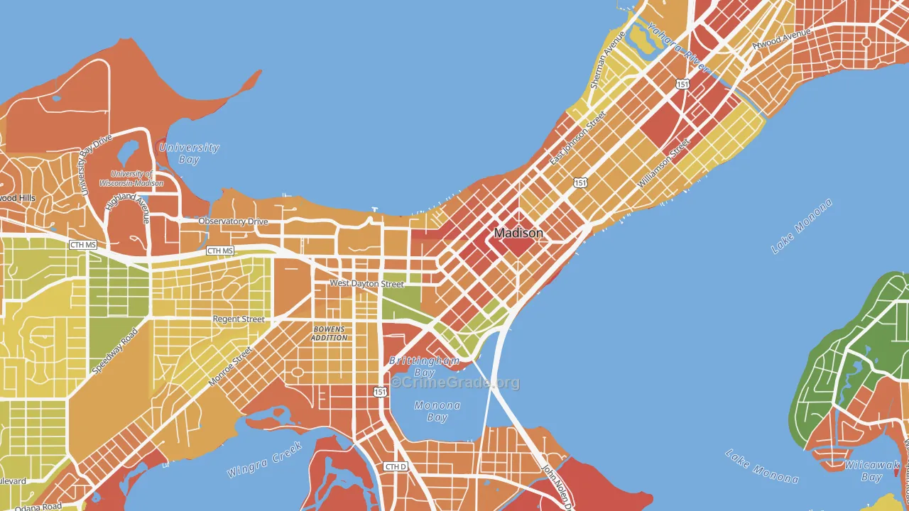 Capitol, Madison, WI Map of Burglary Rates