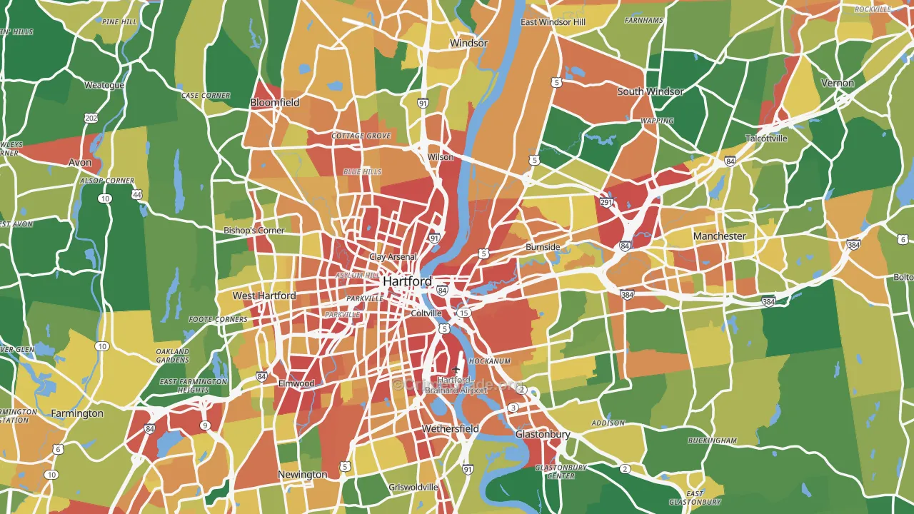 Capitol Planning Region, CT Map of Burglary Rates