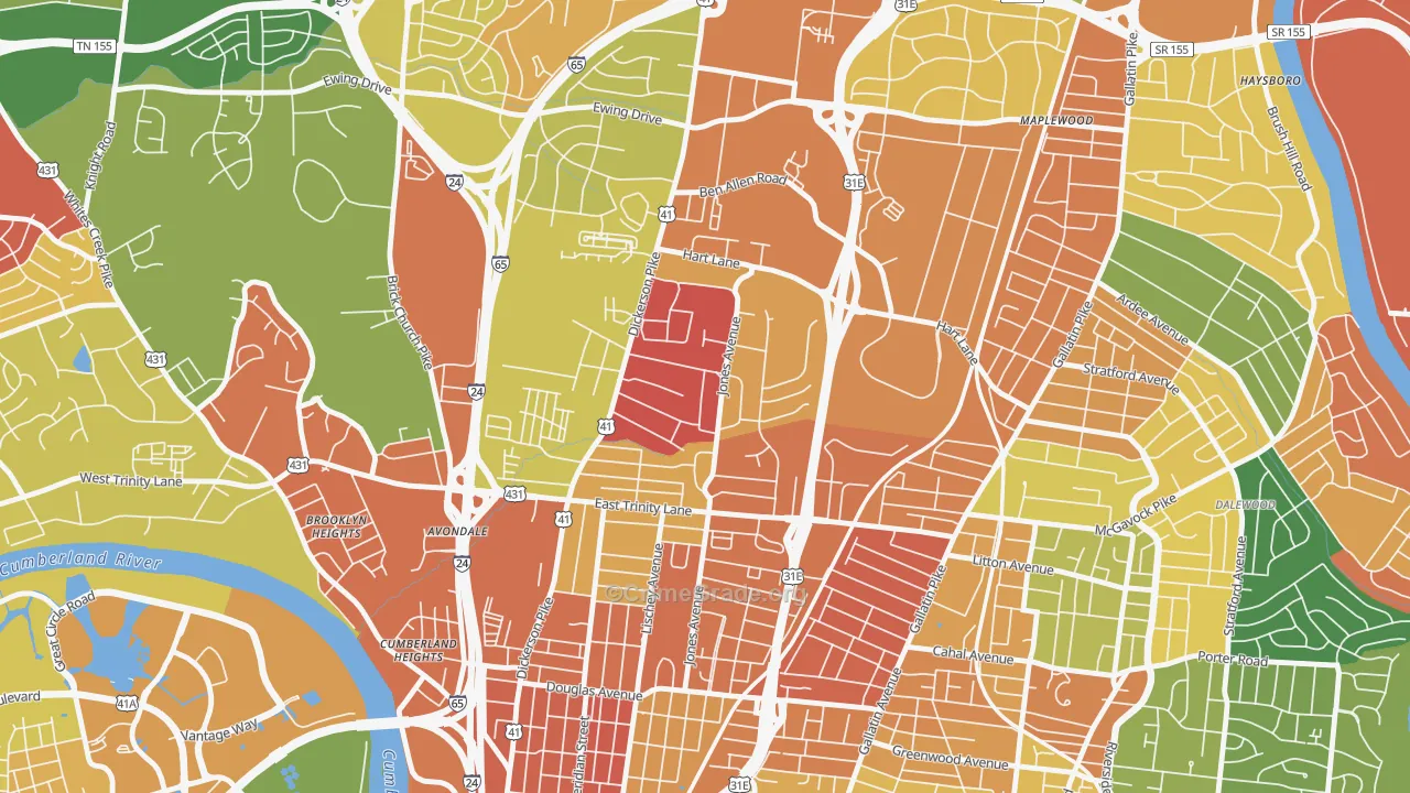 Capitol View, Nashville, TN Map of Burglary Rates