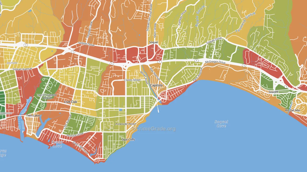 Capitola, CA Map of Burglary Rates
