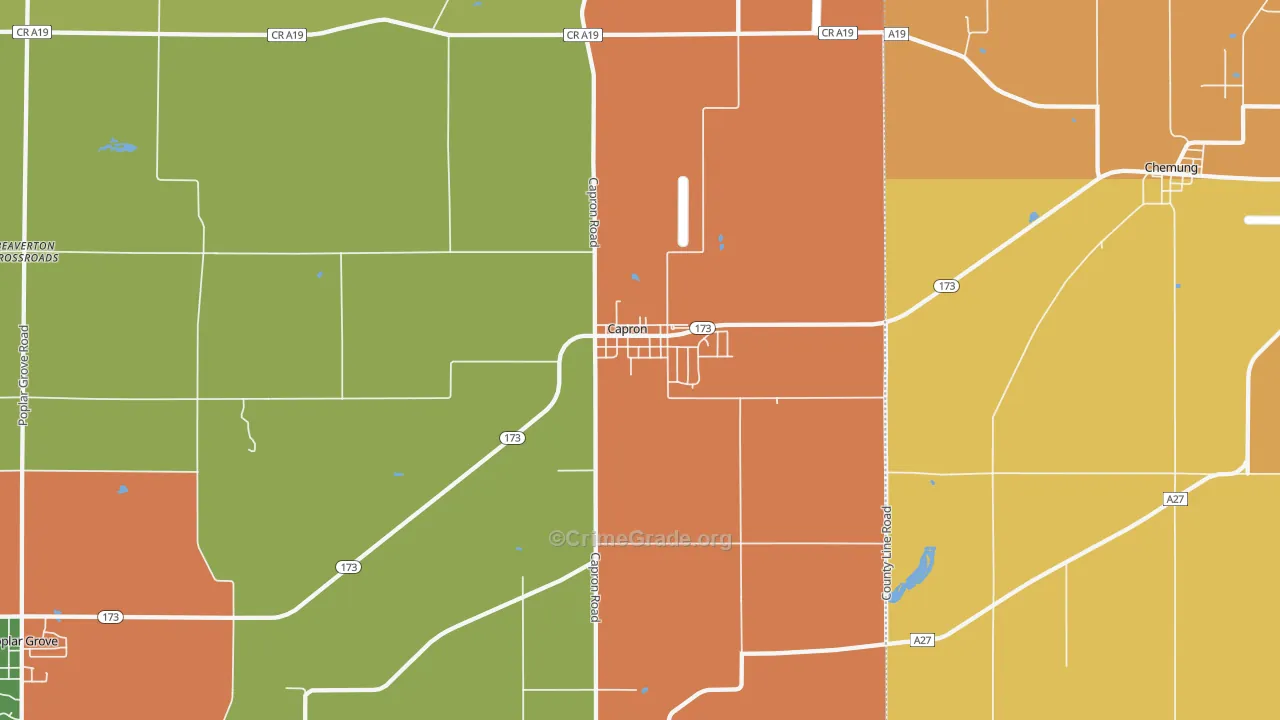 Capron, IL Map of Burglary Rates
